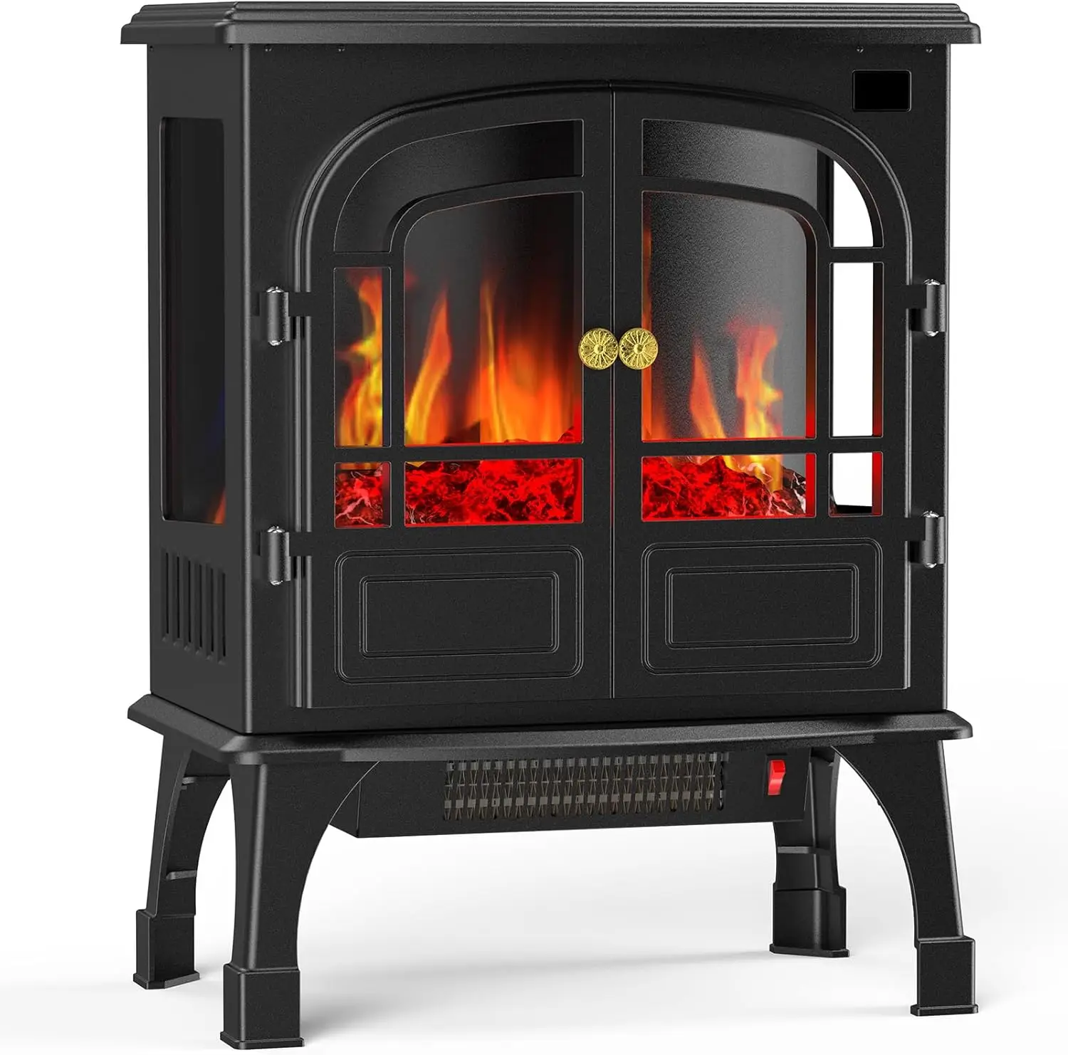 

Freestanding Electric Fireplace Heater, 26”Two Door Fireplace with 3D Flame Effect, Overheating Safe Design, Energy Saving