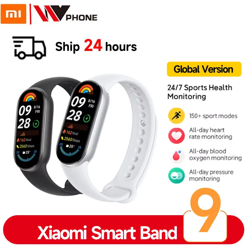 

Глобальная версия Xiaomi Smart Band 9 1,62 дюйма AMOLED-дисплей 21 день Срок службы батареи 150+ спортивных режимов Мониторинг сна Xiaomi Band 9