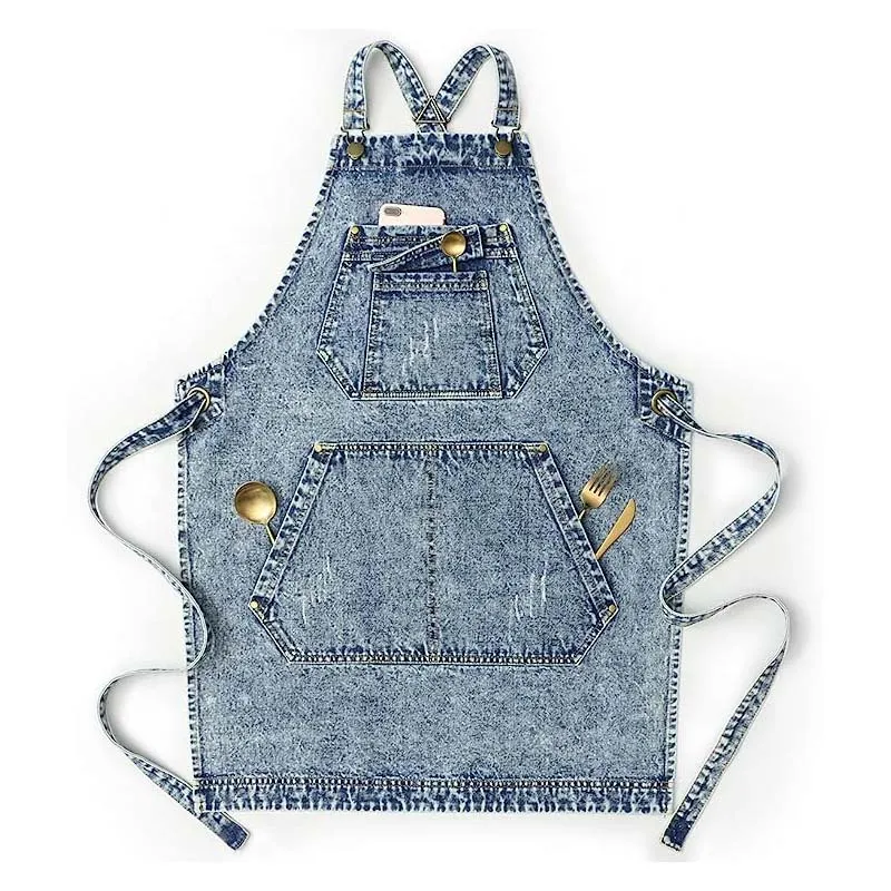 

Custom logo Cotton Denim Artist Work Apron with Pockets Straps and Adjustable