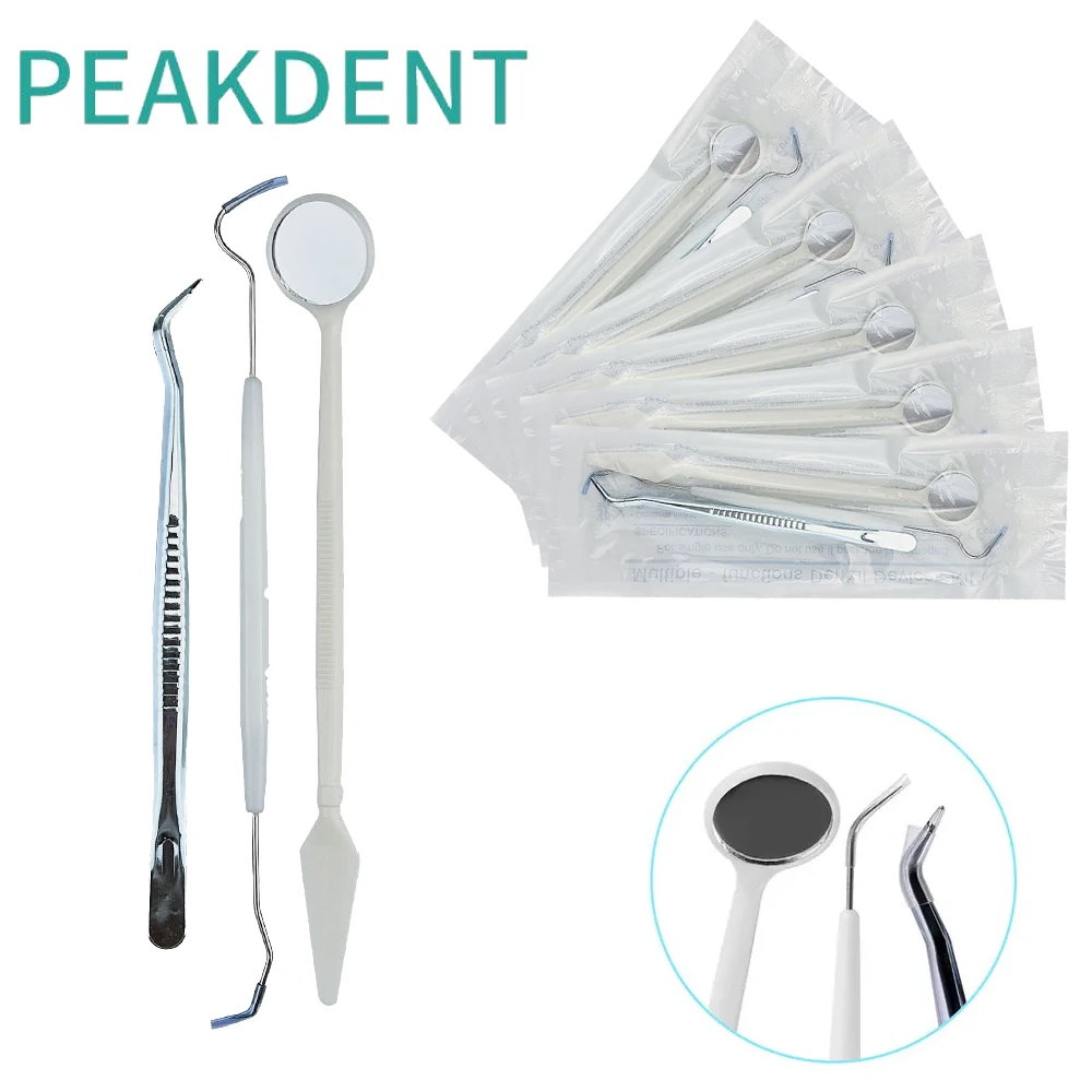 5 Bags Disposable Dental Tool Kit Dentist Mirrors Oral Scope Tweezers Teeth Cleaning Tool Oral Care Examination Instrument Set