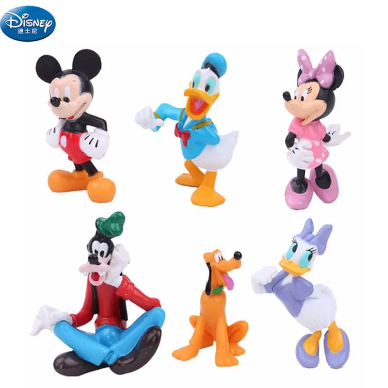 6 Pcs/Set Disney 5-6CM Mickey Mouse Minnie Donald Duck Cute PVC Action Figure Cartoon Model Children Gift Cake Toppers Kids Toys