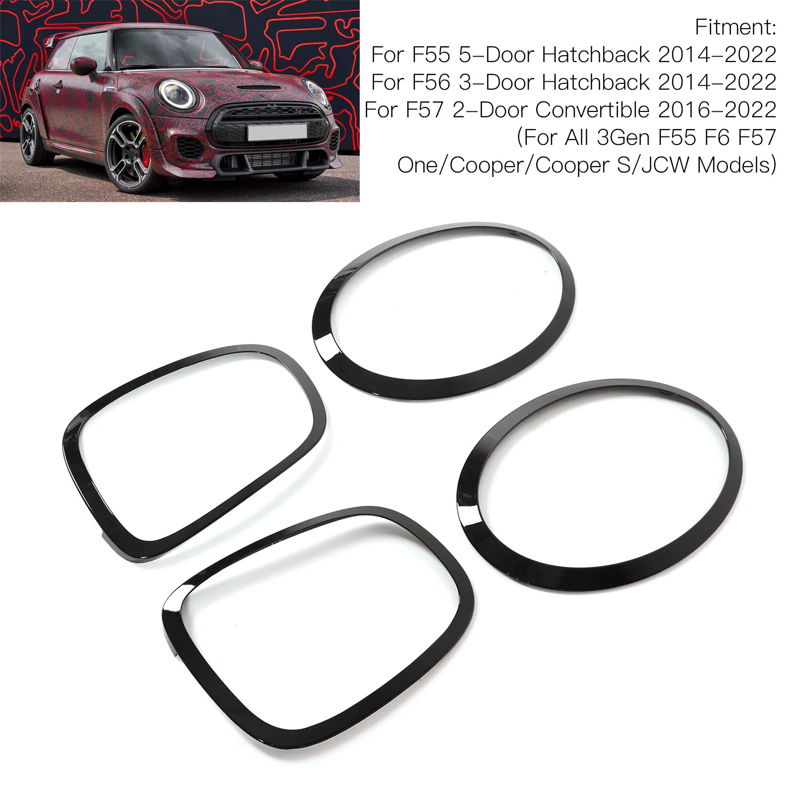 Gloss Black Headlight Taillight Bezel Trim Frame Cover For F55 F56 JCW 2014+ Single Piece Auto Lamp Surround Parts