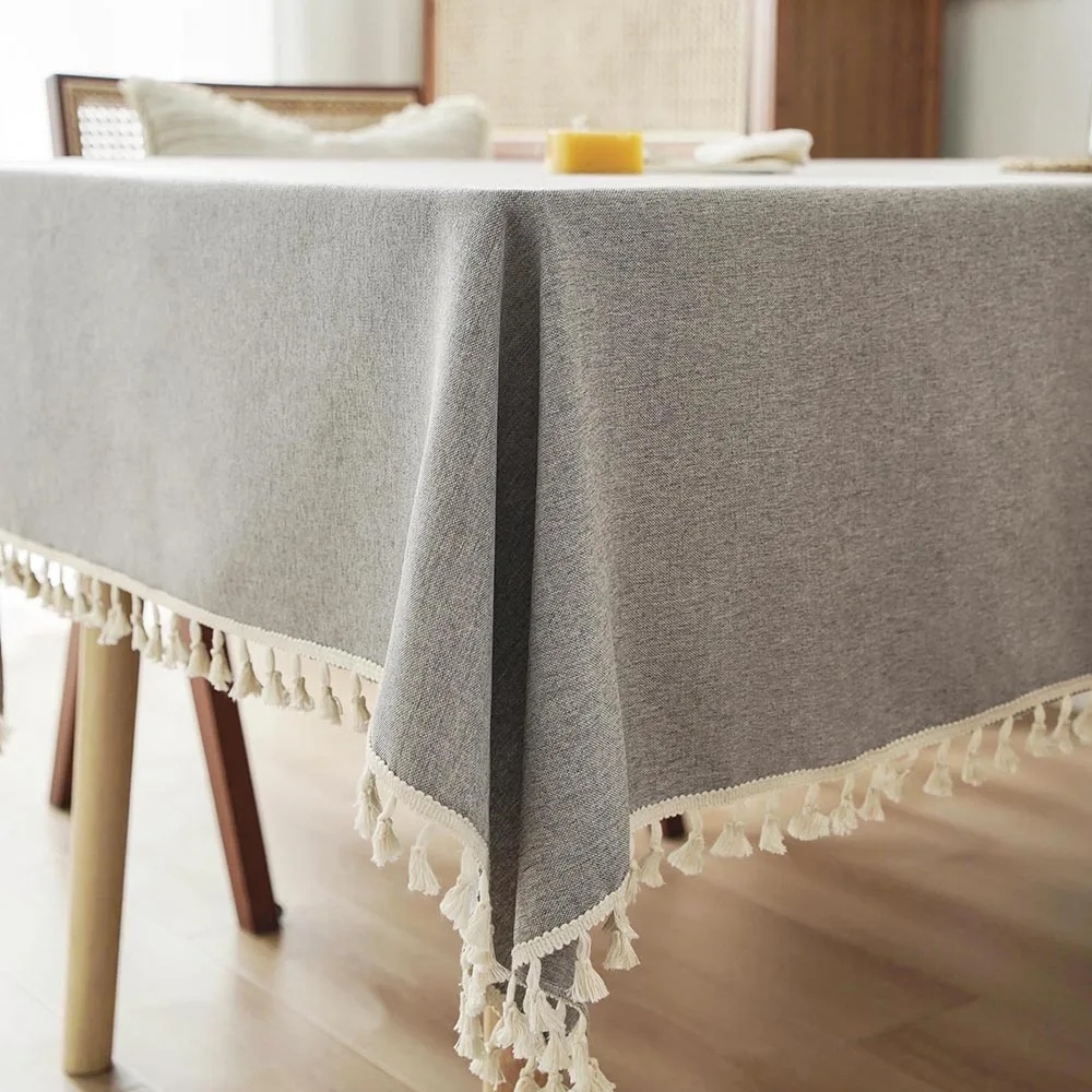 Grey Tablecloths with Cotton Tassels,  Farmhouse Table Cloth Rectangle Table, Rectangle Tablecloth for Kitchen, Dining, Part