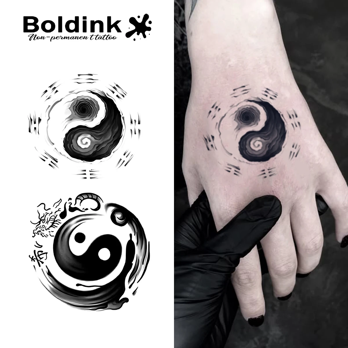 

BOLDINK наклейки-татуировки в китайском стиле Тай Чи Багуа, водонепроницаемые, легко наносимые, долговечные, сохраняющие цвет для мужчин и женщин