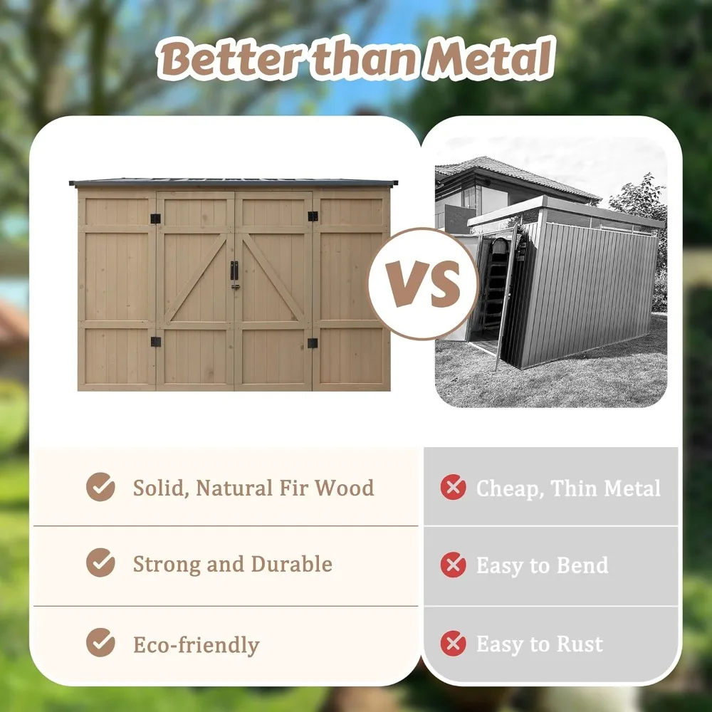 سقيفة تخزين خشبية خارجية مقاس 4 × 8 أقدام، مجموعة أدوات الحديقة مع 3 أبواب قابلة للقفل، صفعة معدنية مقاومة للماء #5