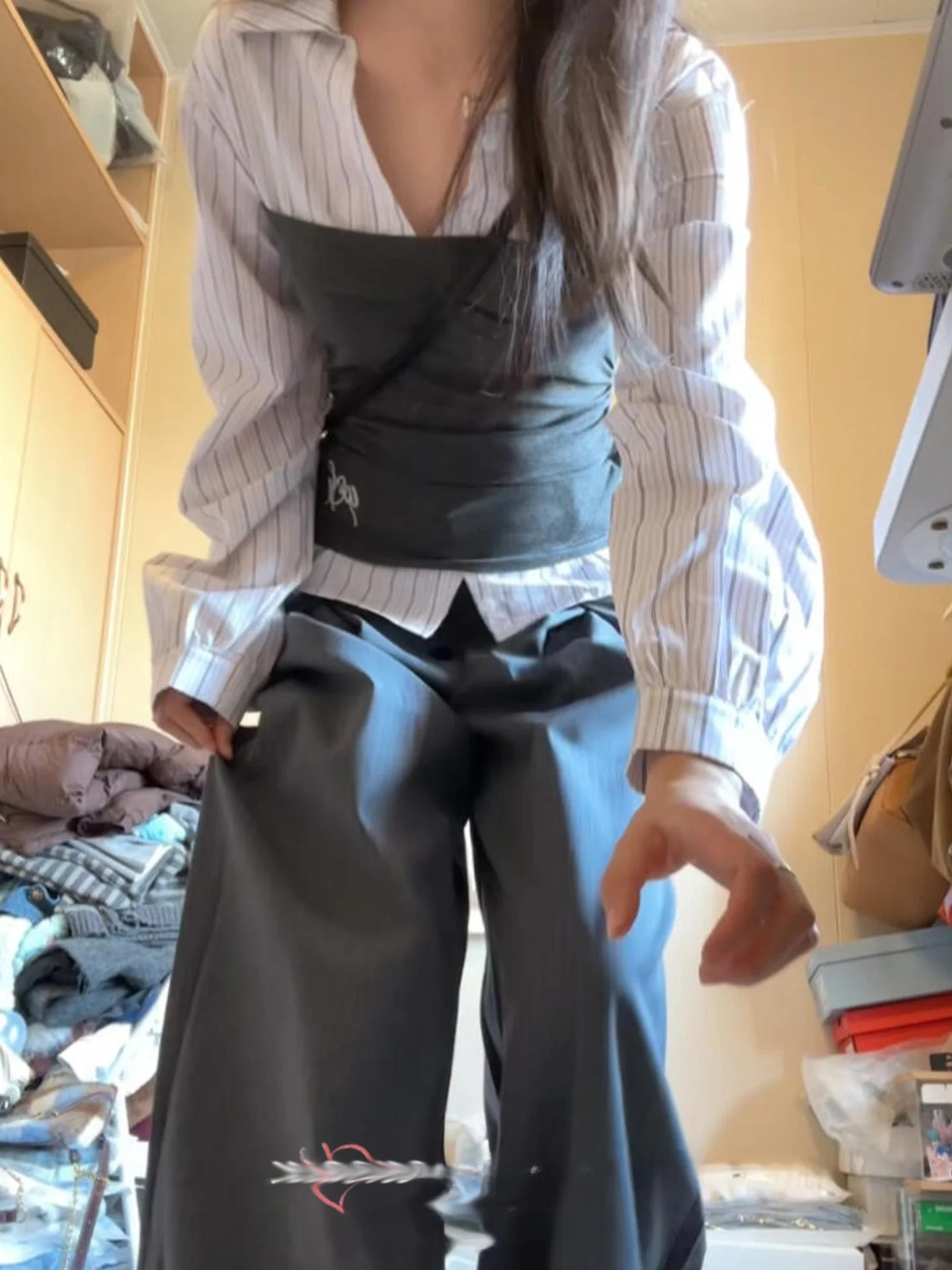 

Korean Commuter Sle Knitted Patchwork Striped irt And Wide Leg Pants Set Women's Faion Loose Fit Spring Season Ensemble