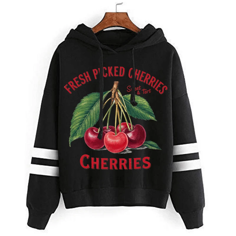 Women Y2K Hoodies Harajuku Fresh Picked Cherries Vintage Fruit Loose Sweatshirt Hip Hop Long Sleeve Hoodies Streetwear Tops