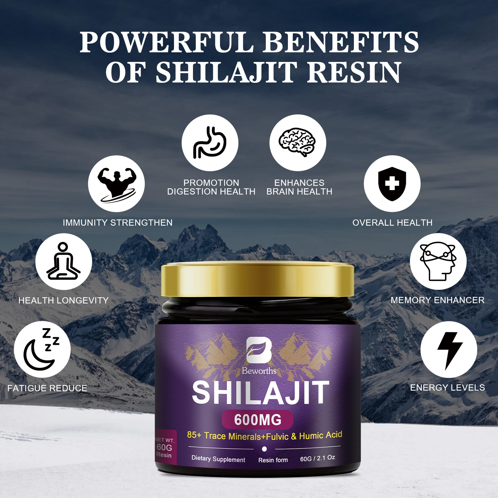 Beworths 60g Shilajit Resin Shilajits Original with Fulvic Acid Tested 85+ Trace Minerals