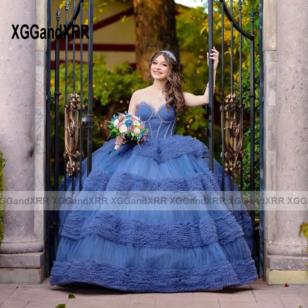 Vestido De baile De quinceañera con volantes, traje De tul De princesa para fiesta De cumpleaños De 15 Años, dulce 16, 2024