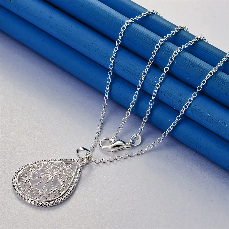 925 sterling silver 16-30 inch exquisite water droplet hollow pendant necklace for women's fashion wedding accessories jewelry