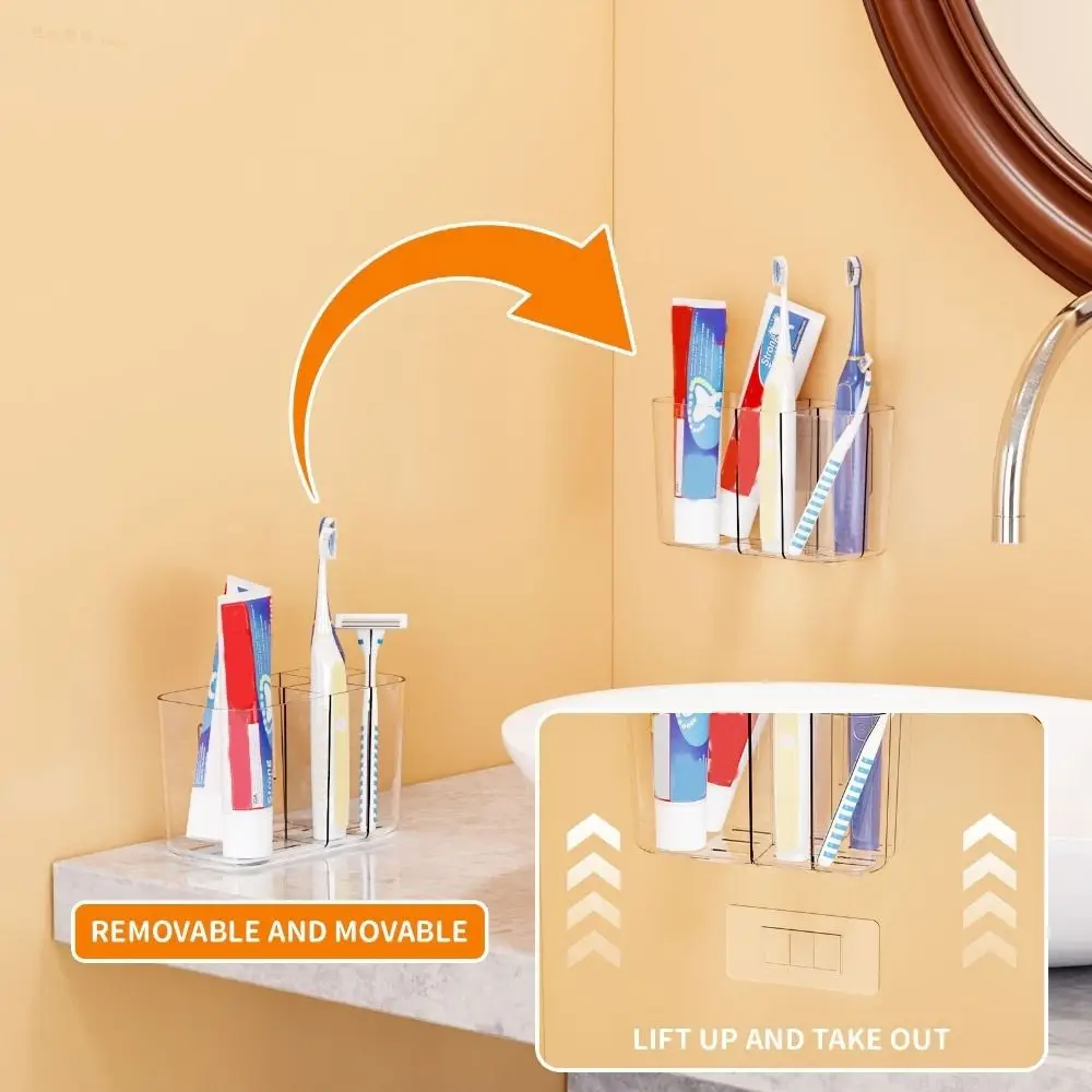 

Plastic 5 Slots Toothbrush Organizer Drainable Space Saving Toothpaste Holder with Divider Wall Mounted Toothpaste Storage Rack