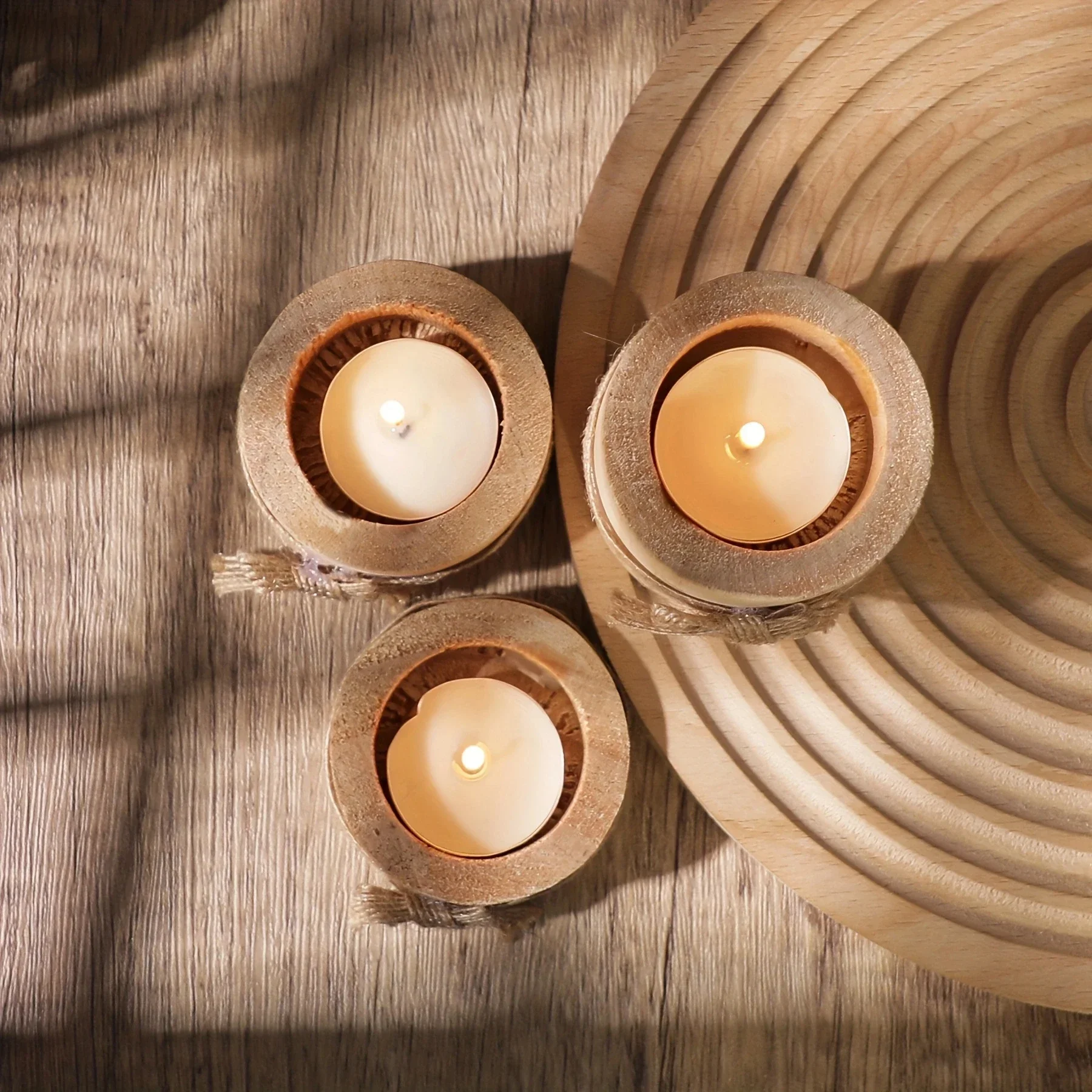 1pc/3pcs-Wooden candle holders, candlelight dinner props, wedding anniversary Valentine\'s Day decorations
