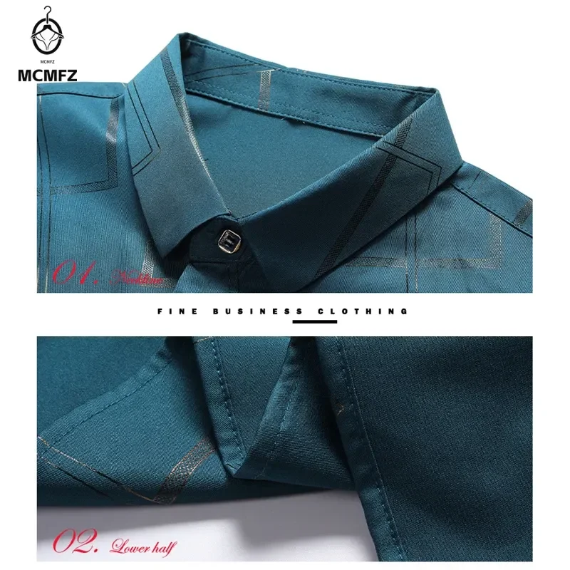 Męska swobodna i modna koszula z długim rękawem i nadrukiem, nie prasowana i odporna na zmarszczki top biznesowy