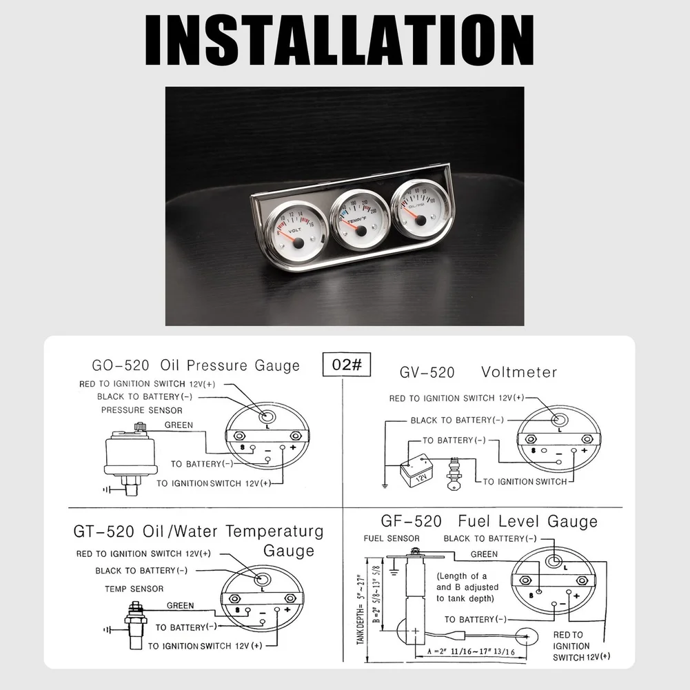 Stylish Chrome Automotive Accessory Automotive Accessory 52mm for 3in1 Gauge Kit High Sensitivity Measurement Low Light