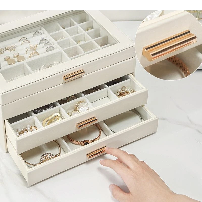 ยุโรปลิ้นชักประเภทแต่งหน้ากล่องโต๊ะเครื่องแป้งสวิทช์แม่เหล็กแยกตารางเครื่องประดับสร้อยคอแขวน Rack