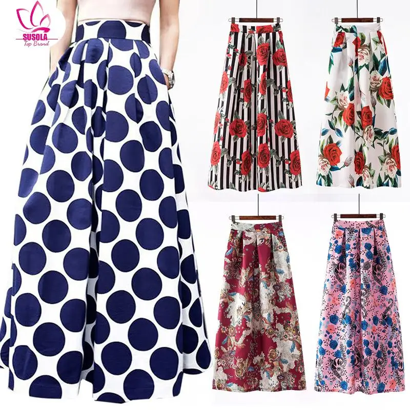 

SUSOLA Floral Print Skirt Empire New BOHO Ladies Tulle Skirt Womens Jersey Gypsy Maxi Full Long Skirt Spring Autumn 3XL