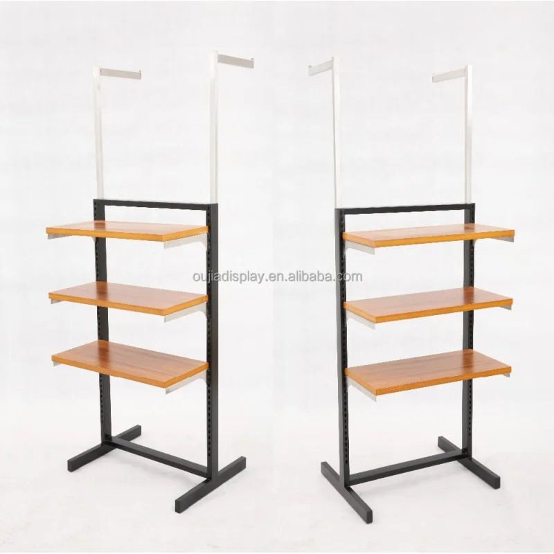 Custom, Black Iron 3 tiers Wood Clothes Stand Display Rack