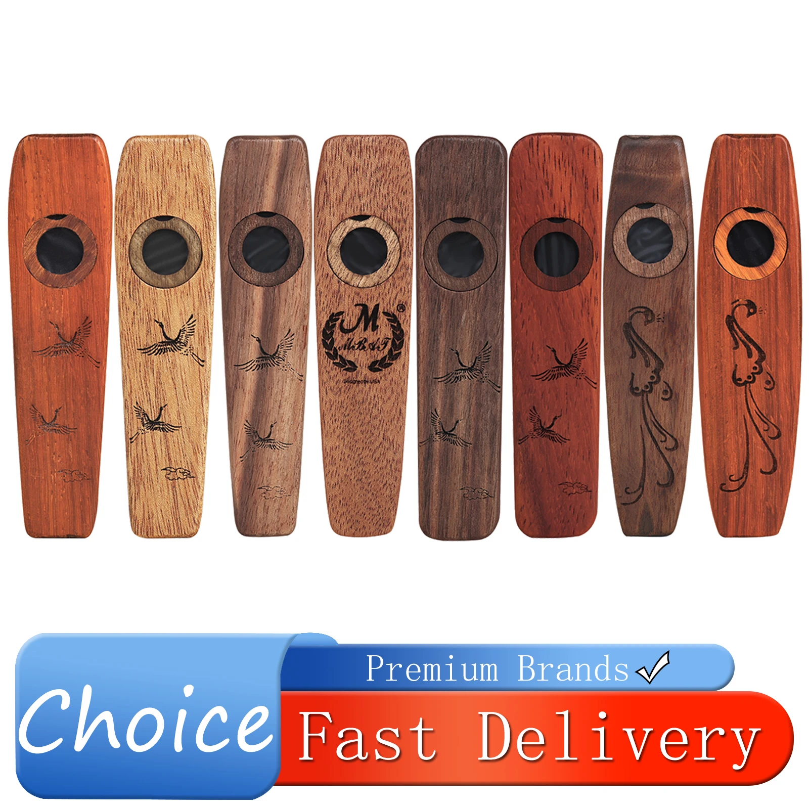 M MBAT Solid Wood Kazoo Vintage Carved Wooden Kazoo with Replaceable Membrane Mahogany Walnut Mini Musical Instrument Gifts