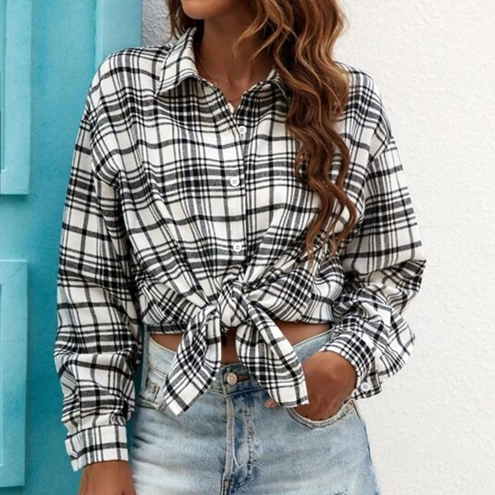 Women's Fashion Plaid Printed Shirt Long Sleeve T Shirt Top Jacket Coat plus Size Fleece Vest for Women Soccer Jacket for Women