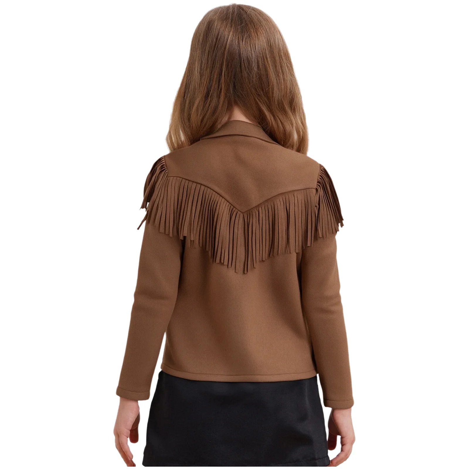 Boys Girls Western Cowboy Cowgirl Costume Long Sleeve Vintage Fringe Suede Coat Top Halloween Carnival Party Cosplay Dress Up - view 4