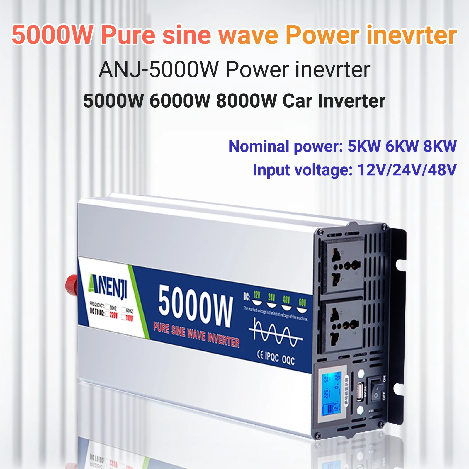 8000W Pure Sine Wave Inverter DC 4000W 12V 24V 48V AC 220Vac Power 5000W Car Inverter Converte with LED Display