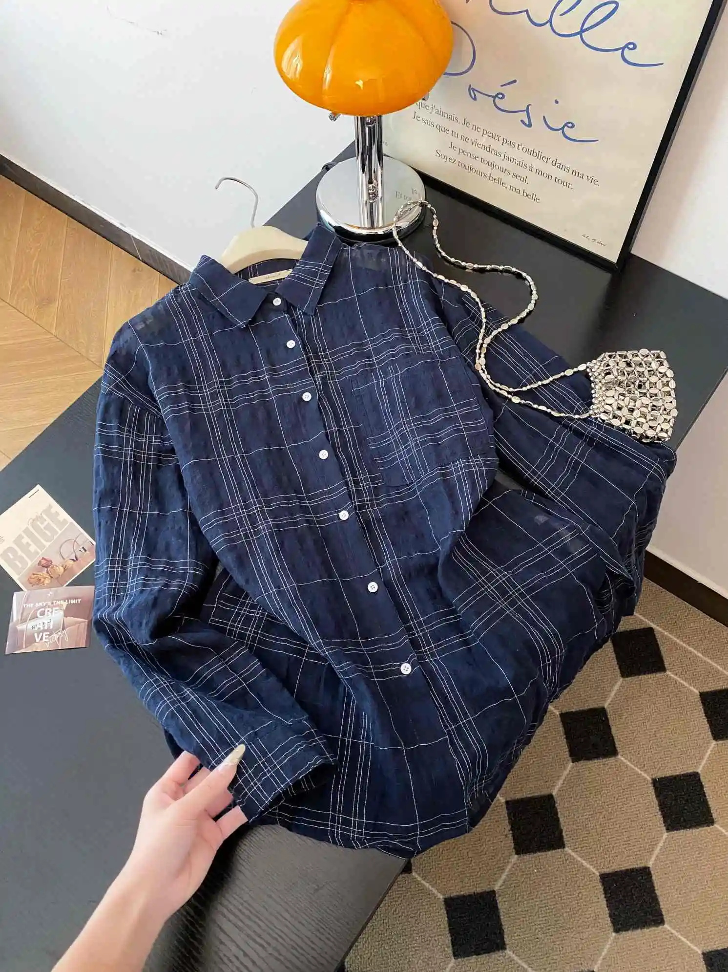 

2025 New Checkered Long Sleeve Shirt for Women's Spring and Autumn, Loose and Lightweight Shirt Top Outer