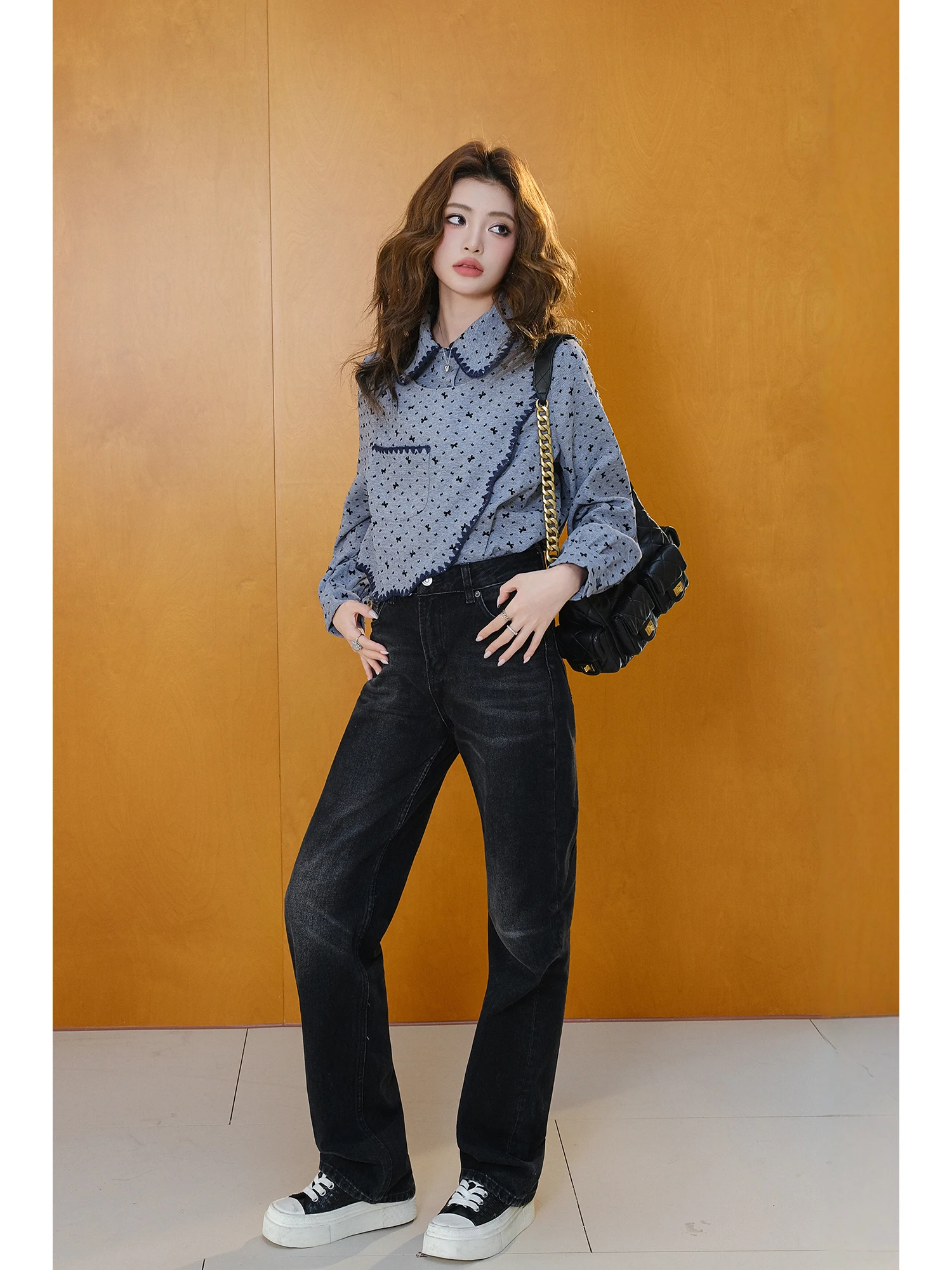 

MIUCO Slim Straight k Wa Denim Jeans American Vintage Waed High Waist Commute Sle Ladies Trousers Straight Leg