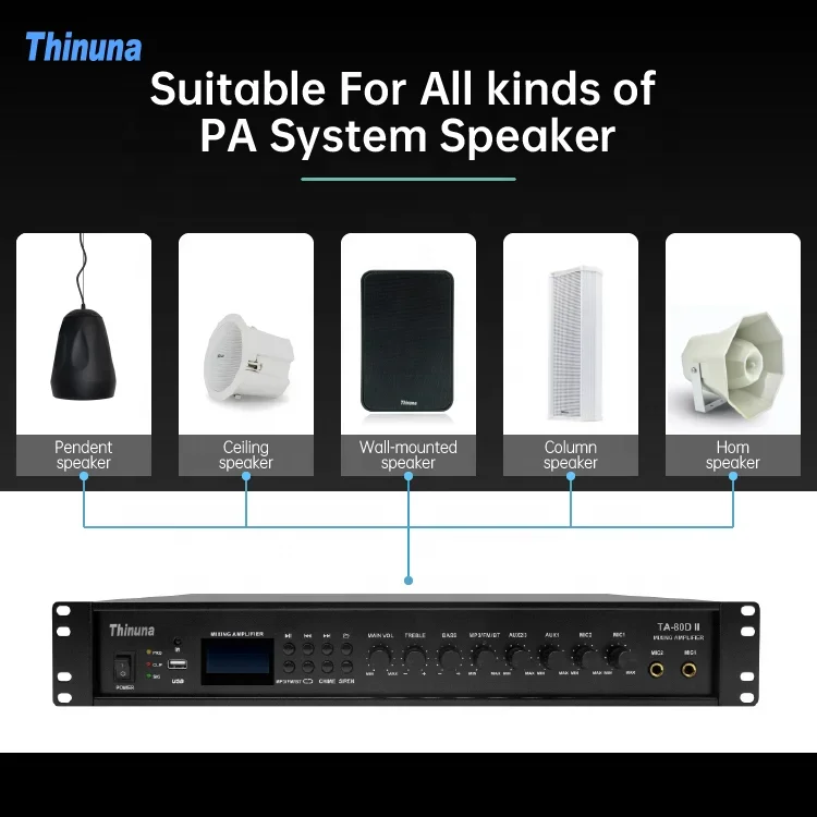 2025 حار Thinuna TA-80D II مجتمعة الجهد الثابت مكبر كهربائي 80 واط خلط مكبر للصوت مع موالف USB مضخم مزج الصوت
