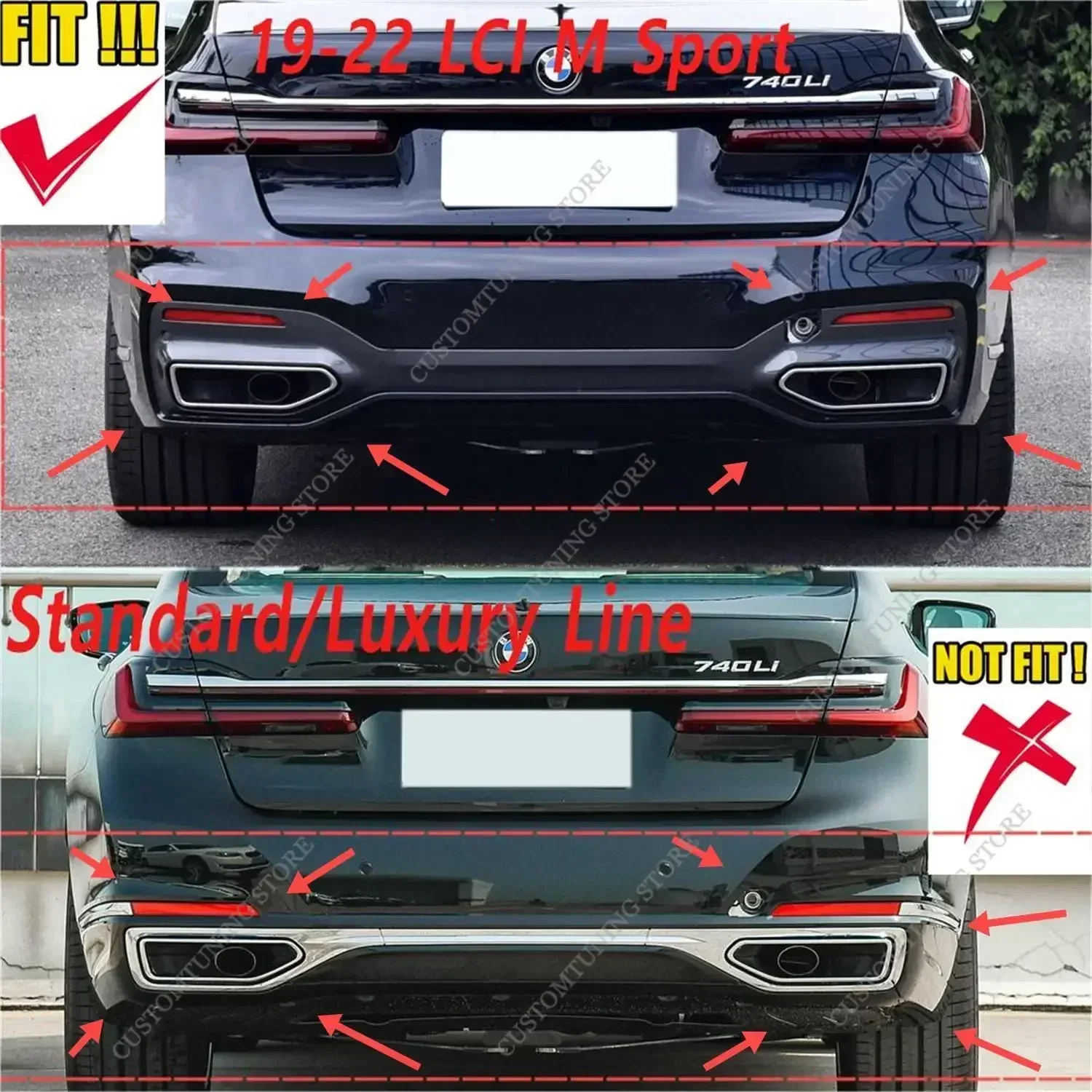 For Bmw G11 G12 Lci M Sport Gloss Black V Style Rear Diffuser 730d 740d 740i 750i M760i M Pack 2019-2022 Rear Splitter Bodykits