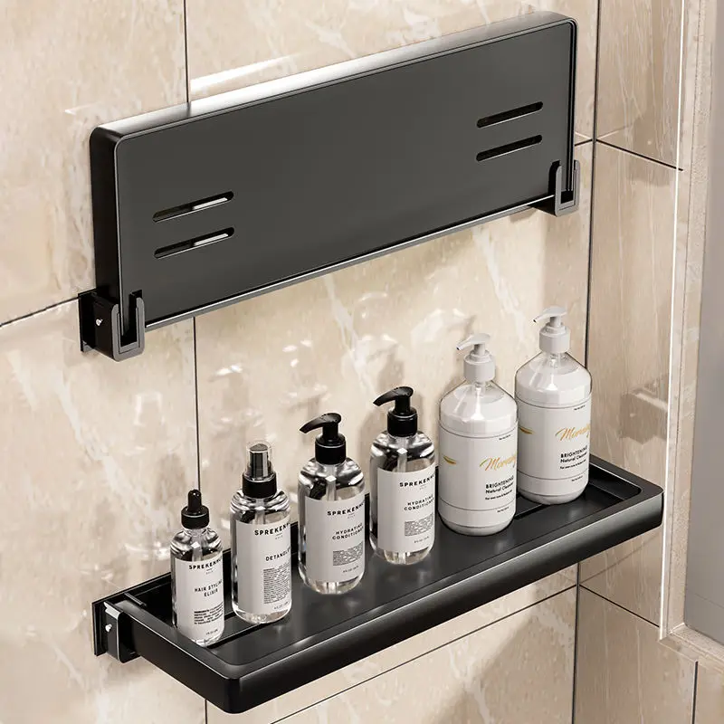 

Foldable Wall Shelf Wall-Mounted Kitchen Storage Rack Punch-Free Bathroom Toiletries Cosmetics Storage Organizers Shelves