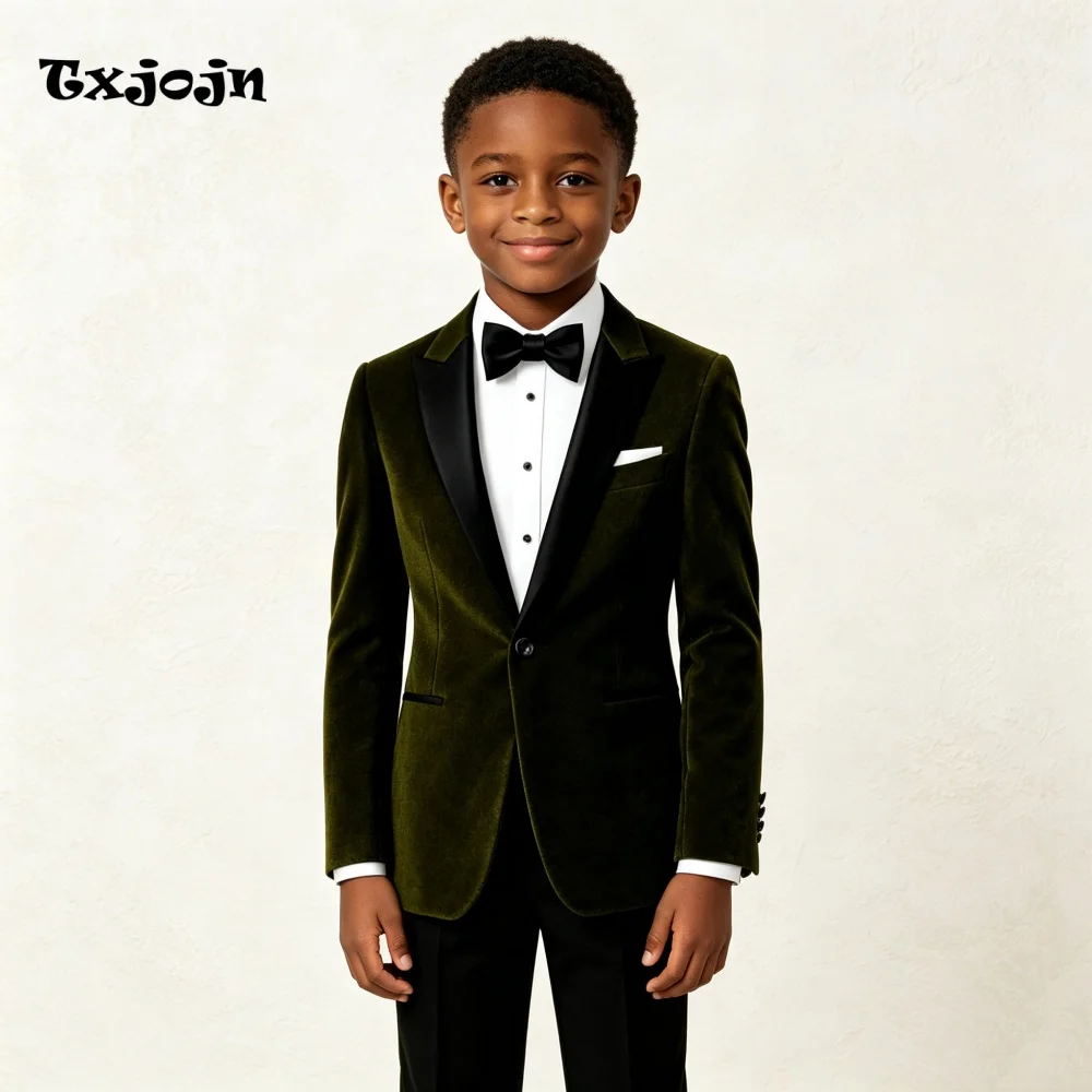 Formal Boys Suit Fashion Wedding Tuxedos 2-piece Set Velvet Pointed Collar Jacket Single Button Blazer Pants for Party