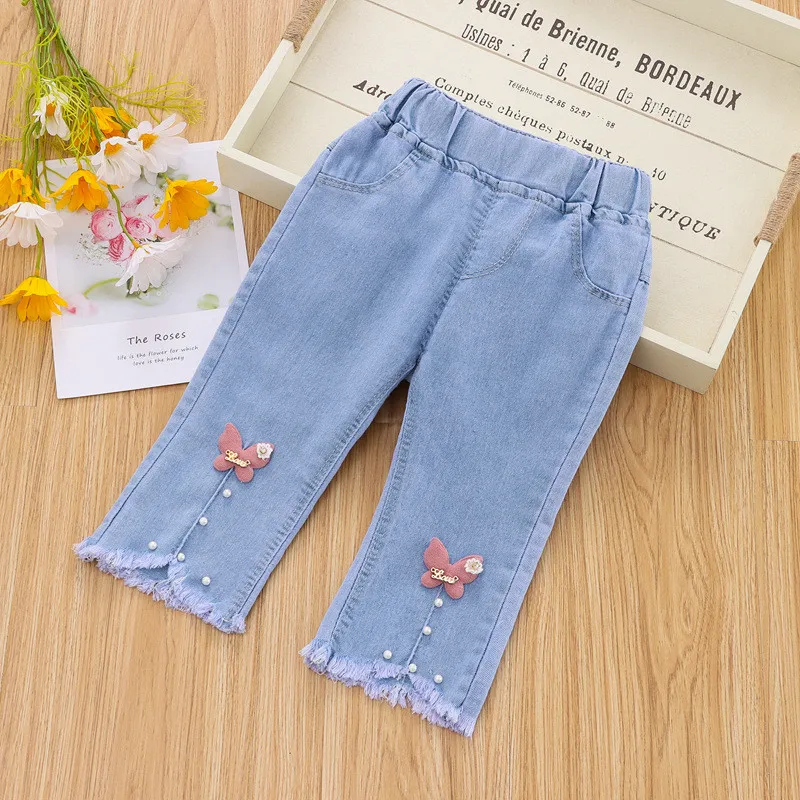 Kids Girl Jeans Cartoon Long Pants Summer Casual Trousers