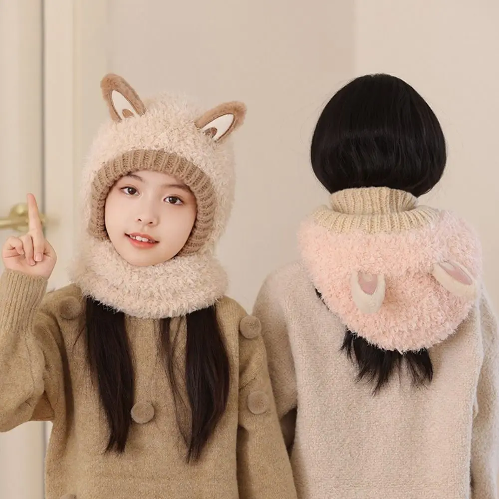 الصوف متماسكة وشاح البلوز قبعة يندبروف المخملية منديل الشتاء قبعة تدفئة قطعة واحدة قبعة دافئة الأذن الشتاء قبعة القبعات #3