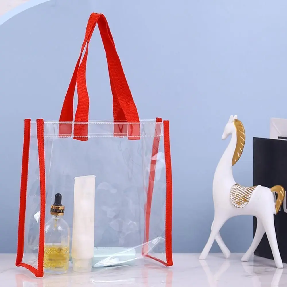

New PVC Clear Tote Bag Large Capacity Transparent Cosmetics Shopping Bag Gift Bag Car Sewn Jelly Bag