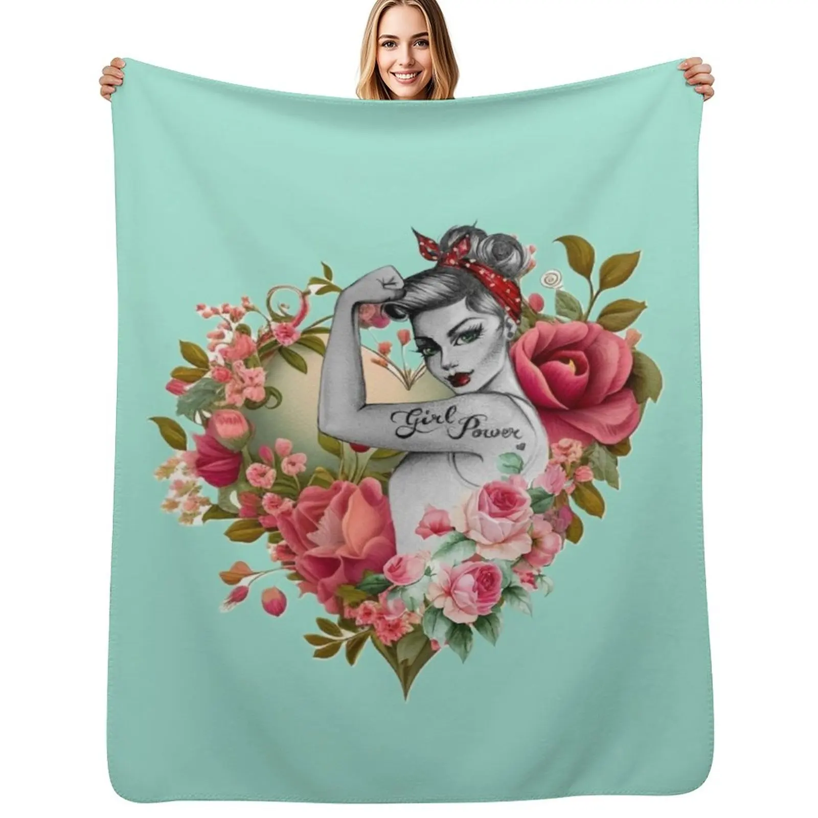 

Girl Power by Anne Cha Modern Rosie the Riveter Throw Blanket All Season Soft Lightweight Blanket for Home