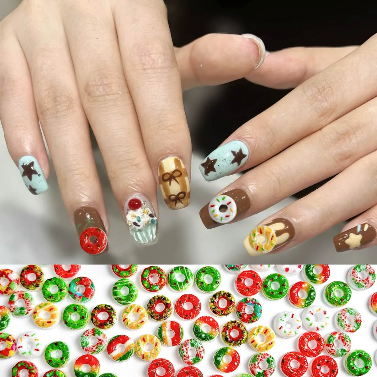 30PCS 3D Acryl Donuts Brot Nail art Charms Zubehör Für Maniküre Dekor Weihnachten Nägel Dekoration Liefert Material