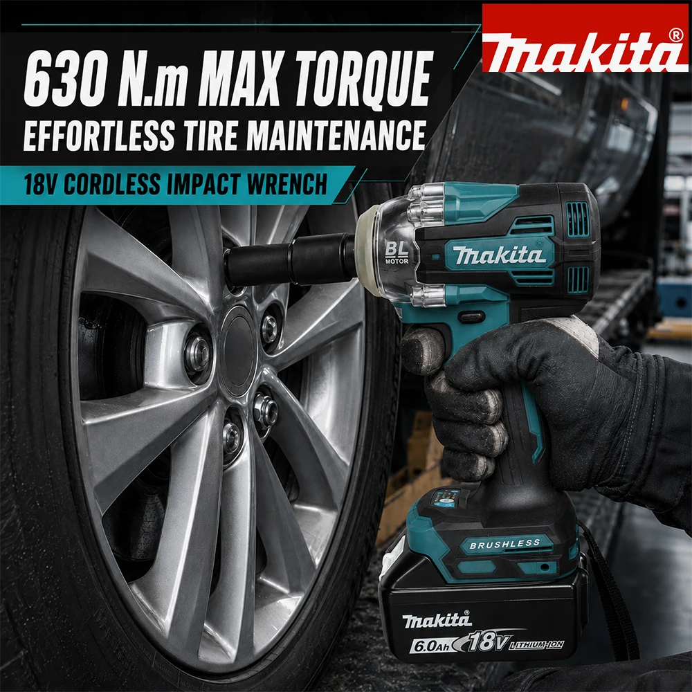 For Makita 18v Battery Pins, TW004 Lug Nut Tool,630N.m,500W,Multi Speed Control,LED Light Workshop tools