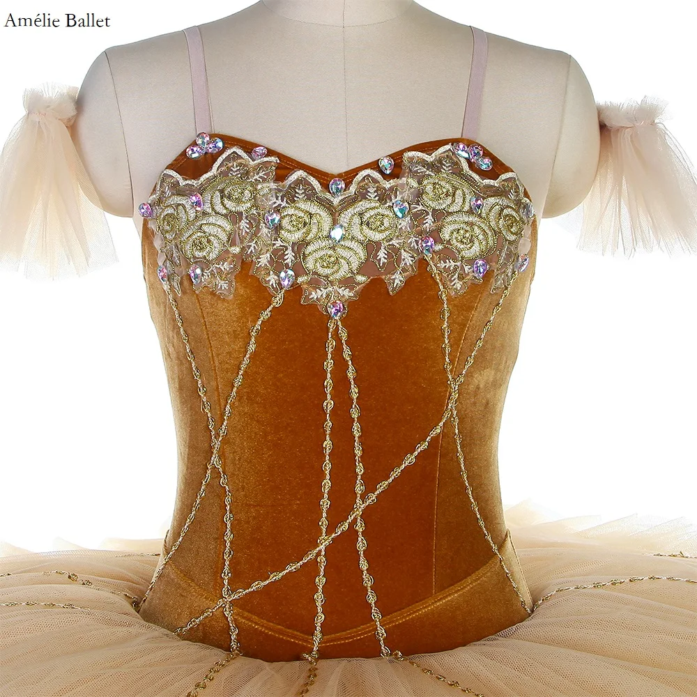 BLL457 Trajes de Ballet preprofesionales con corpiño superior de terciopelo marrón para niños y adultos, vestidos de baile de competición o puesta en escena