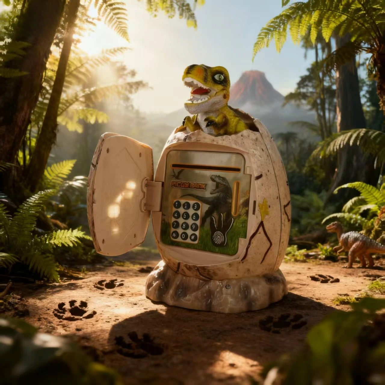 

Children's dinosaur piggy bank password lock fingerprint luminous music automatic roll money dinosaur egg base piggy bank