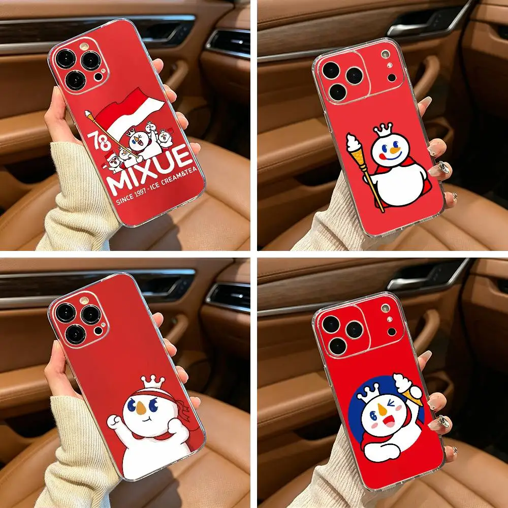 Mixue Ice Cream Tea Phone Case For iPhone17,16,15,14,13,12,11 ,Pro Max, Plus Soft Silicone Transparent Cover
