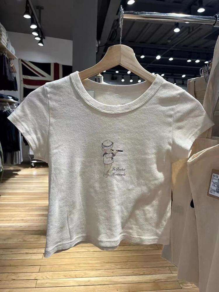 Anjo Bebê Gráfico Magro T-shirts Mulheres Verão Vintage O Pescoço de Manga Curta Algodão Bonito Top Colheita Doce Dos Desenhos Animados Imprimir Y2k T Shirt