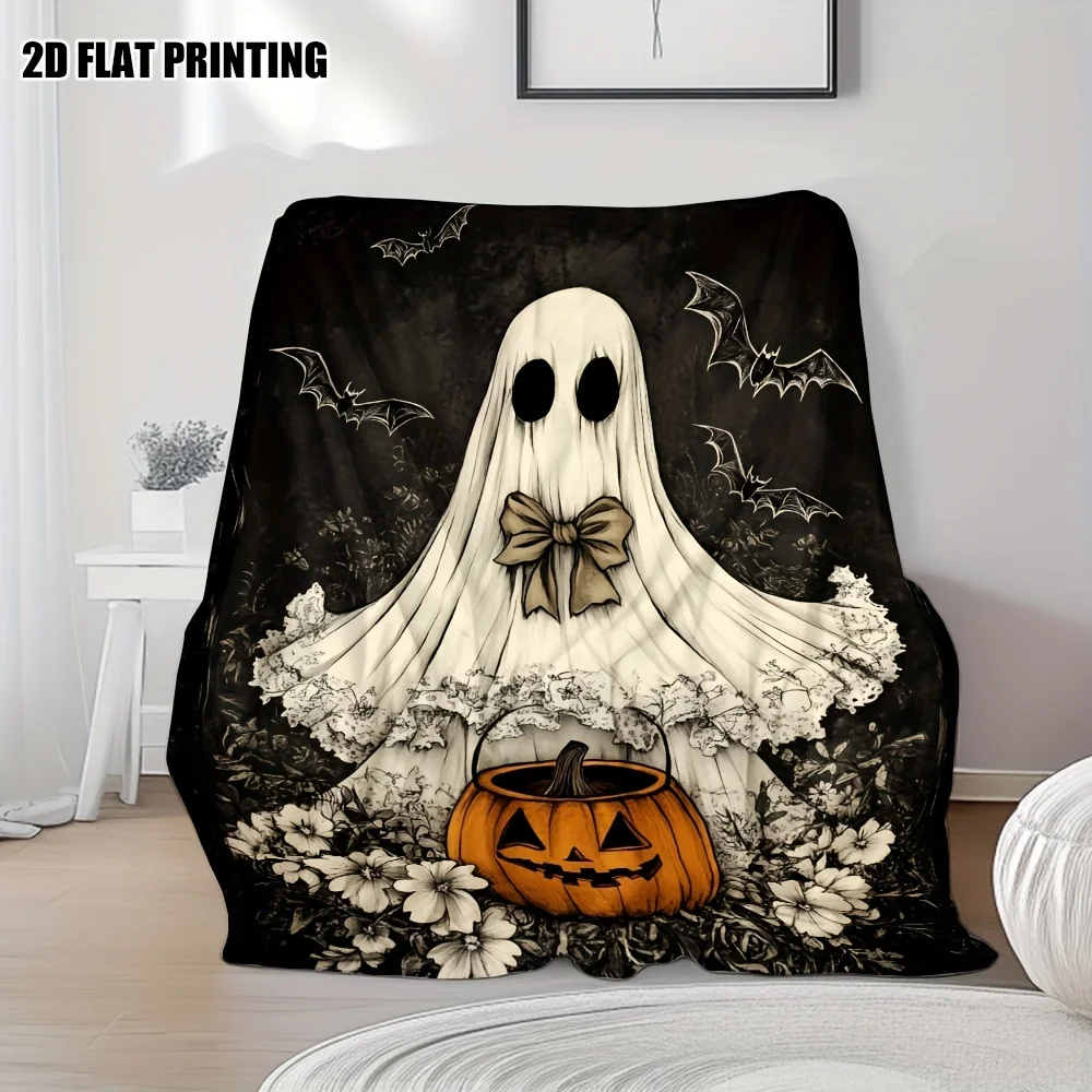 بطانية رمي من الفلانيل مطبوعة على الطراز القوطي للهالوين من Spooky Ghosts مثالية للقيلولة والتخييم والسفر وديكور المنزل هدية مثالية #5