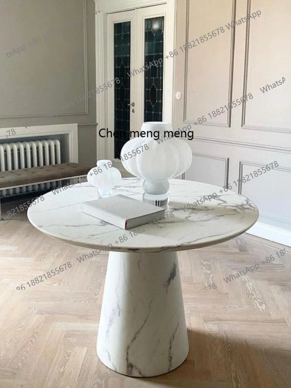 

French large white marble medieval light luxury retro designer cream wind round dining table