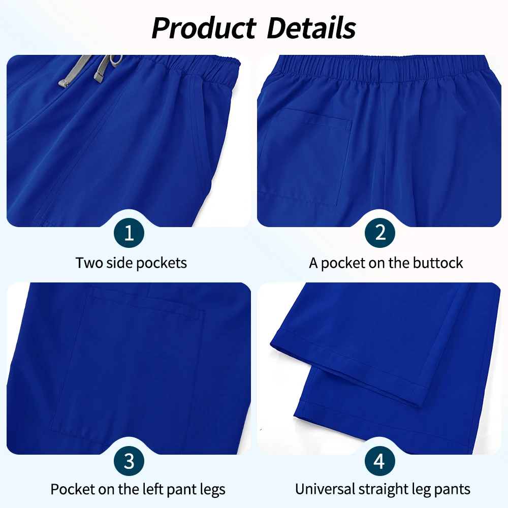 여성용 임상 유니폼 반팔 스크럽 상의 스트레이트 팬츠 세트 간호사 유니폼 병원 의료 액세서리 의사 작업복