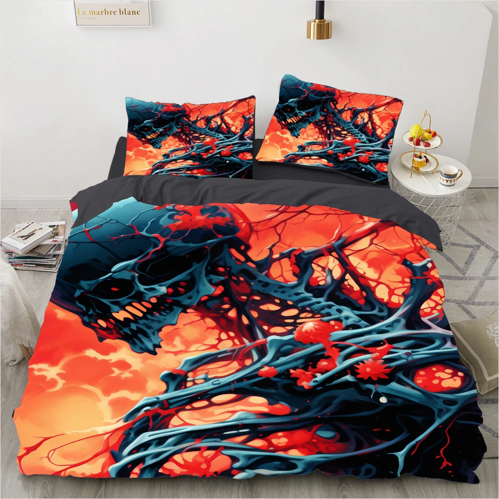 Skeleton Skull Bedding Set Qulit Cover 3d Duvet Cover Gothic Comforter Cover Twin Full Queen King Single Size Halloween Fire