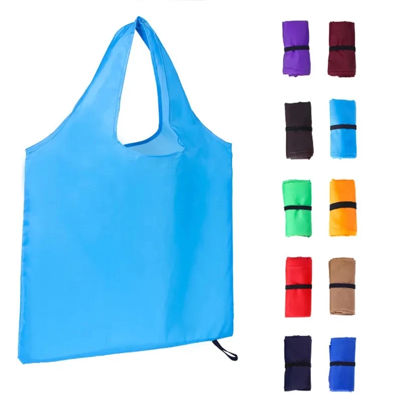 

Solid Color Foldable Shopping Bag Reusable Travel Grocery Bag Eco-Friendly One Shoulder Handbag for Travel Supermarket Tote Bag