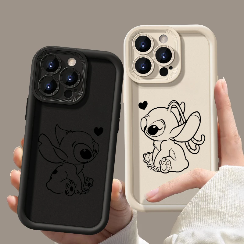 Disney Angel Stitch Couple para Apple iPhone 15, 14, 13, 12, 11, XS, XR, X, 8, 7 Pro Max Plus, funda de teléfono con escalera de ojos suave