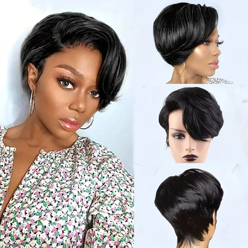 Rebecca Short Pixie Bob Side Part Lace Front Human Hair Wigs For Women Peruvian Remy Hair Ombre Blonde Glueless HD Lace Wigs