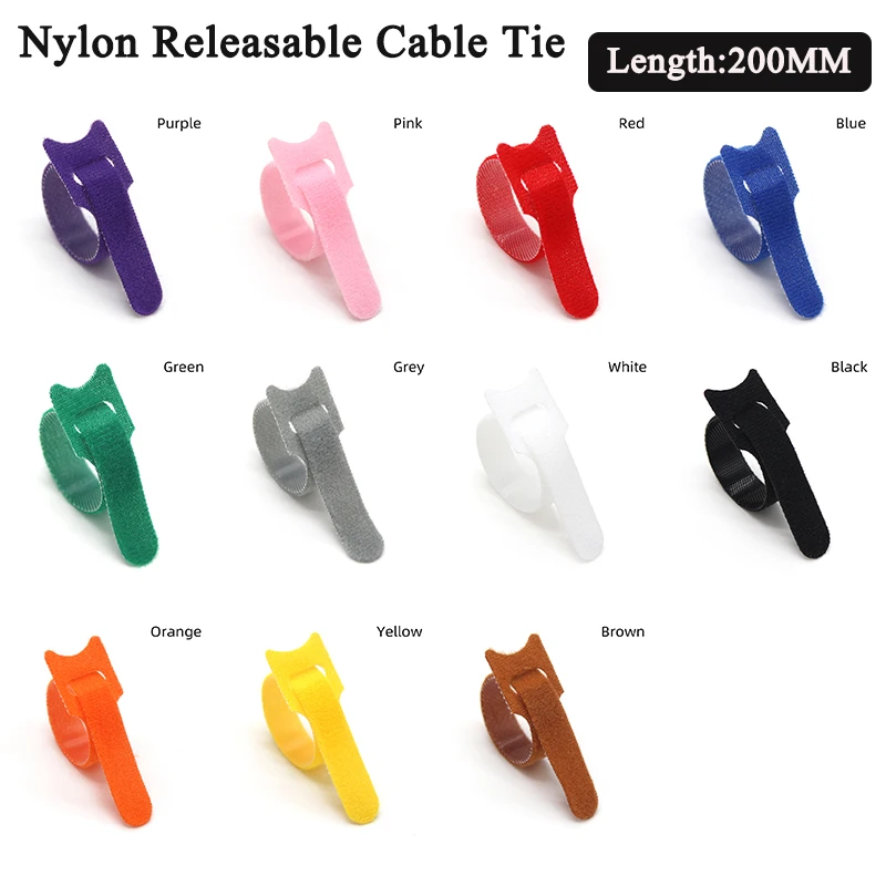 200mm Nylon Reusable Fastening Cable Ties Adjustable Cord Ties Cable Management Straps Hook and Loop Cord Organizer Wire Ties