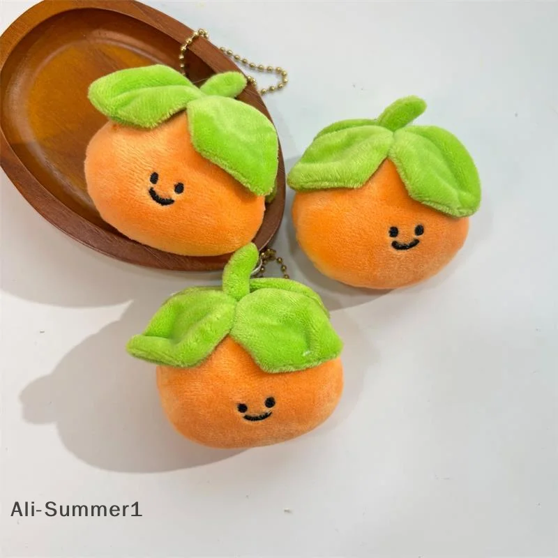 لطيف أربع أوراق صغيرة البرسيمون الفاكهة أفخم دمية دمية محشوة المفاتيح قلادة ظهره حقيبة ساحرة حلية دوول الحلو فتاة هدية